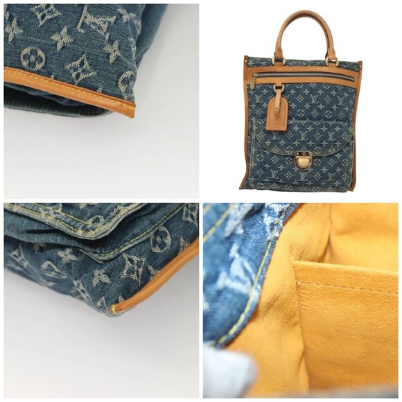 LOUIS VUITTON Monogram Denim Flat Shopper Tote Bag Blue - Picture 10 of 14